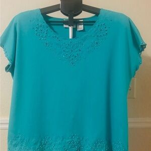 Alfred Dunner Turquoise Beaded/Embroidered T-shirt